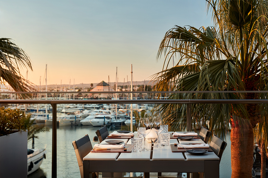 view to the marina from the Peppers Steakhouse Terrace at Tivoli Marina Vilamoura Algarve Resort