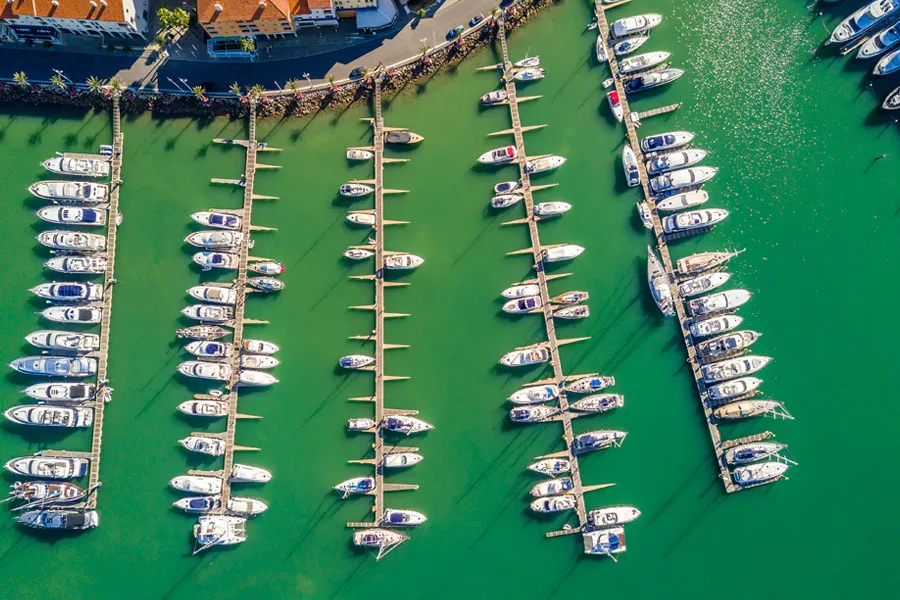 The top view of boats at Vilamoura Marina in the Algarve