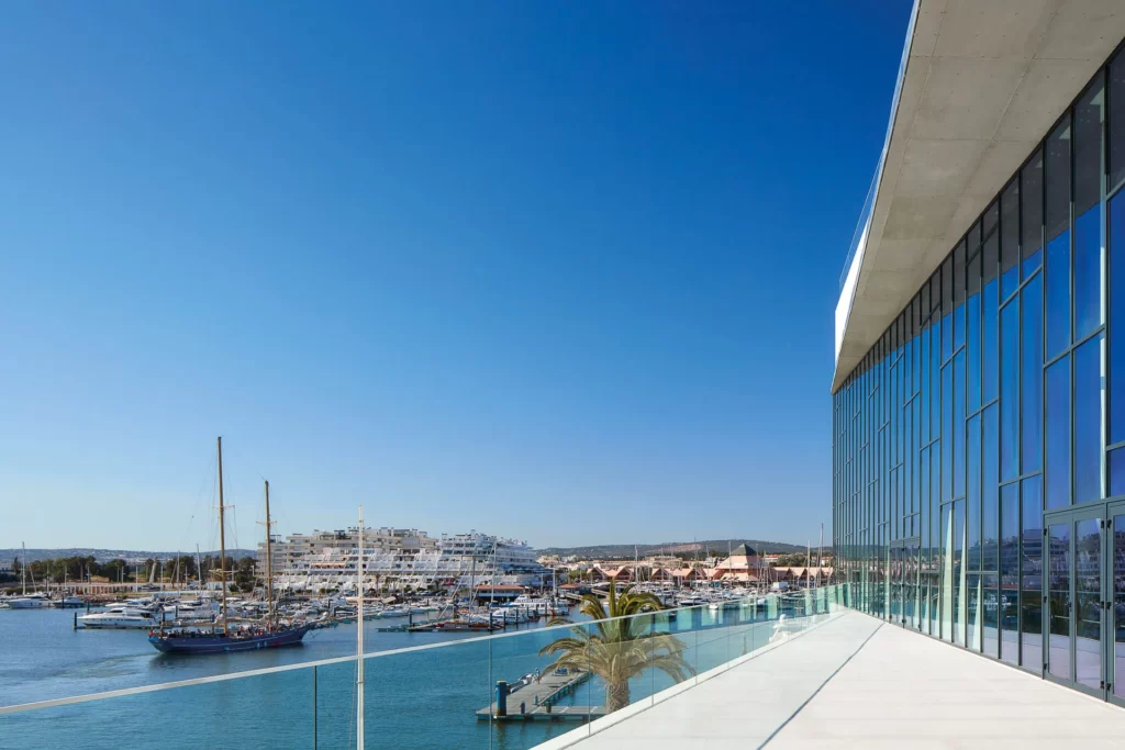 The balcony of Algarve Congress Centre overlooking Vilamoura Marina in the Algarve